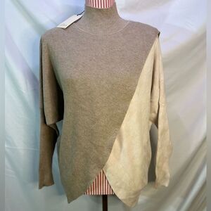 Elan Sweater Brown Tan Mock Neck Ribbed Knit Coffee Dyed Cozy Size Small NWT